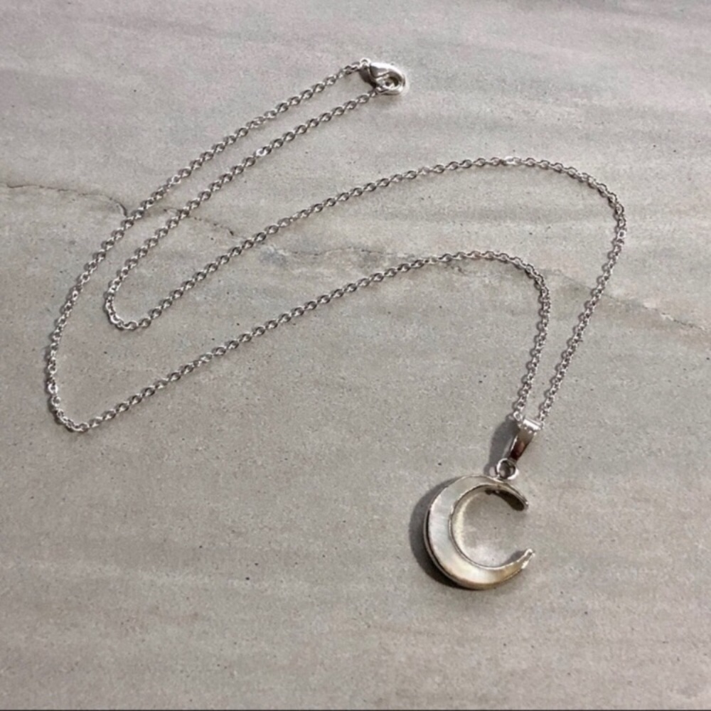 Carved Shell Crescent Moon Pendant Necklace - Picture 8 of 10